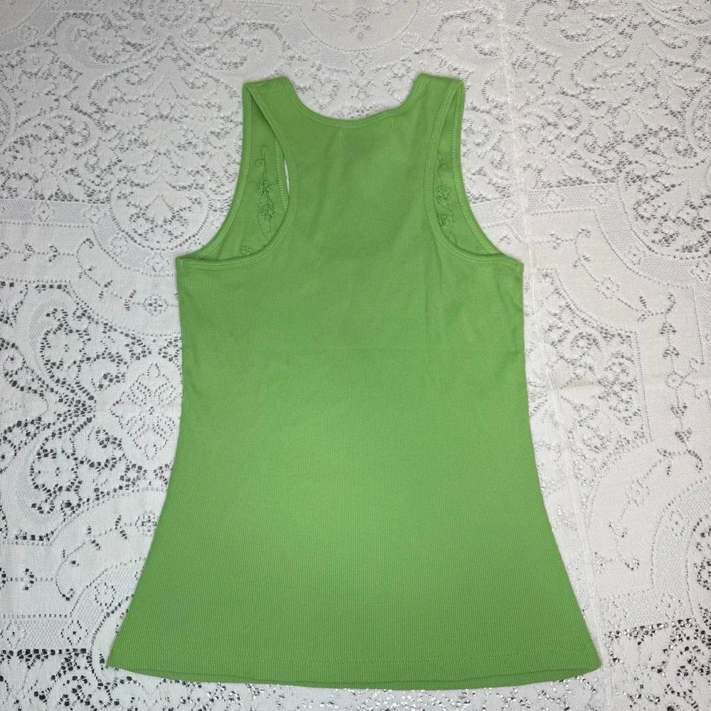 Bisou Bisou Y2K Lime Green Beaded Sequin Floral Tank Top Medium - Picture 6 of 6